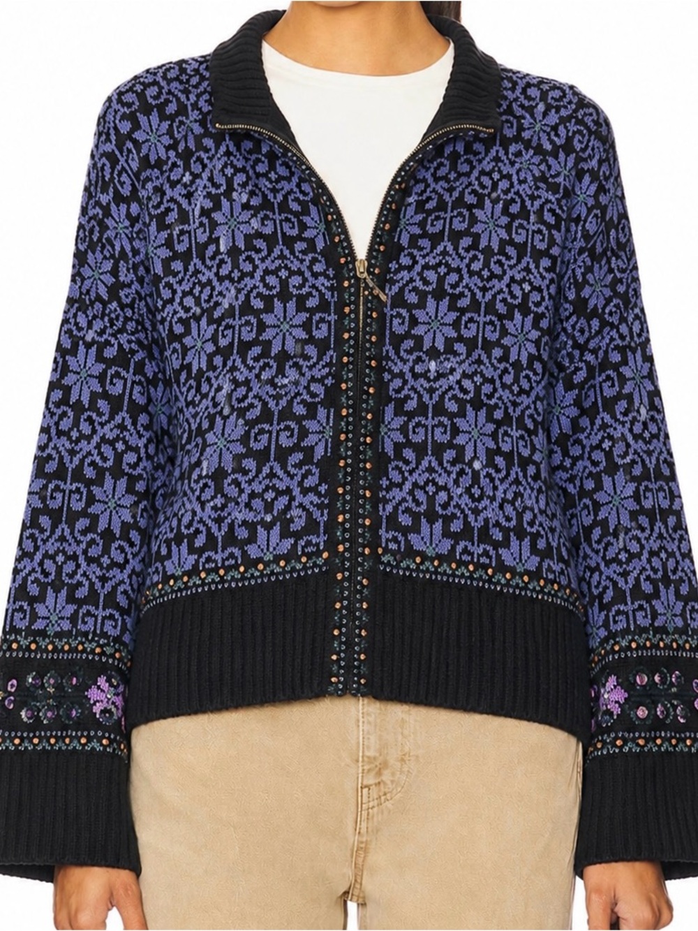 Icelandic Design Nordic Wool Blend Full Zip Lined Sweater Jacket Purple Size S